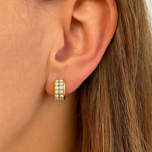Vintage 18 Carat Yellow Gold Diamond Huggies Hoop Earrings, Circa 2000