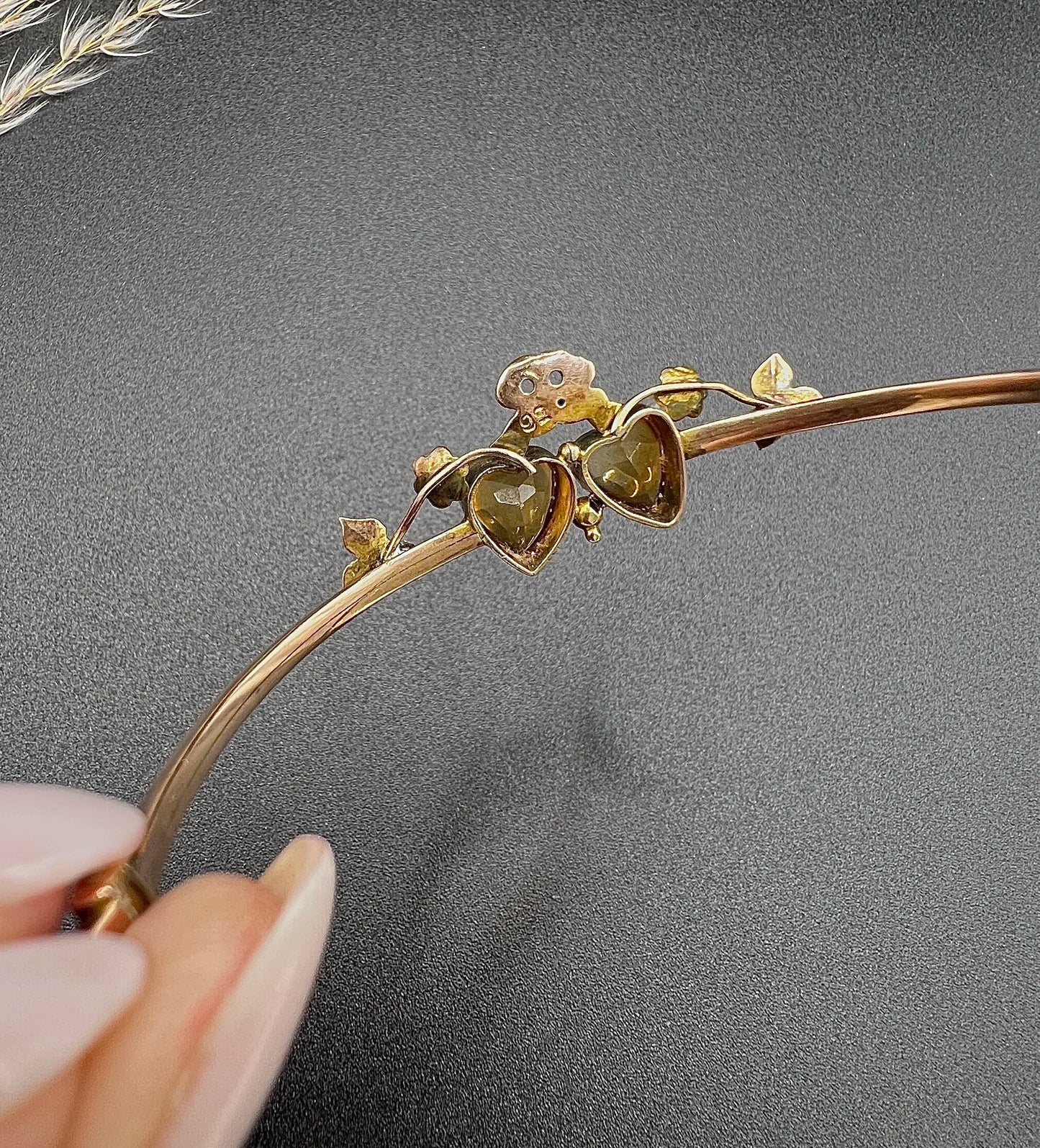 Antique 9 ct Gold Edwardian Citrine Heart, Knife Edge Bangle