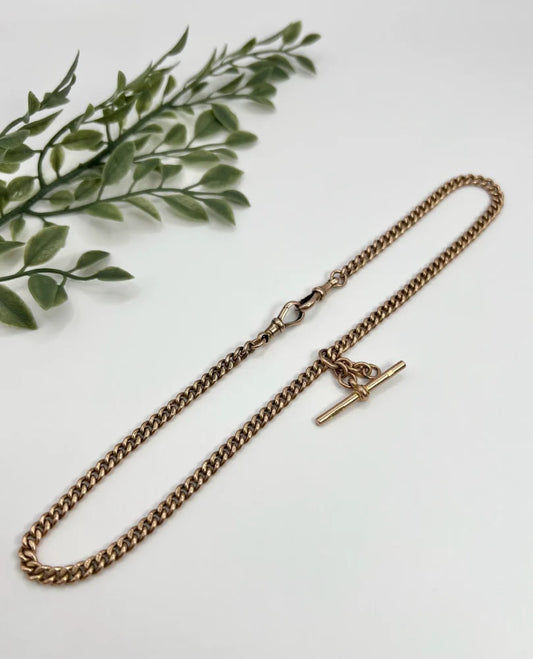Antique Curb Link Albert Chain In 9 Carat Rose Gold