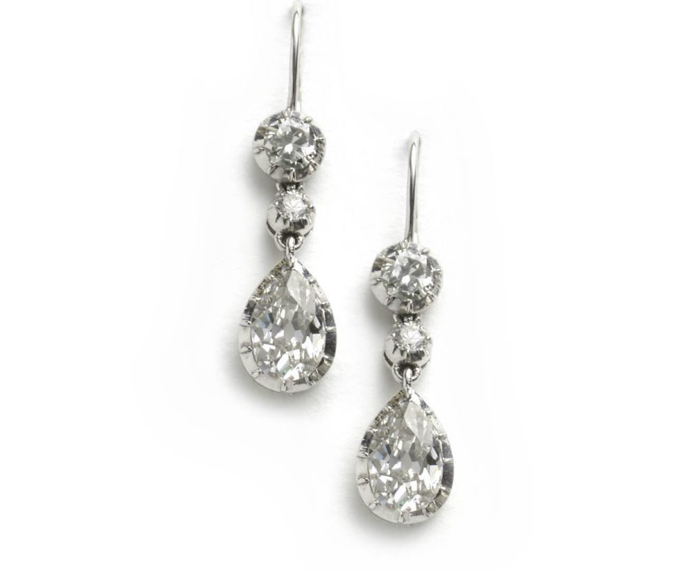 Vintage Pear Shape Diamond Drop Earrings
