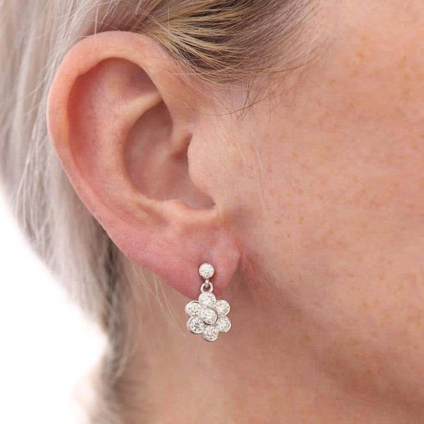 1.42 Carat Diamond Daisy Drop 18ct White Gold Earrings