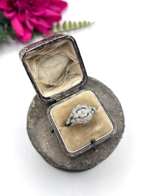 Antique Platinum French Stamped, Edwardian era Diamond Cluster Ring