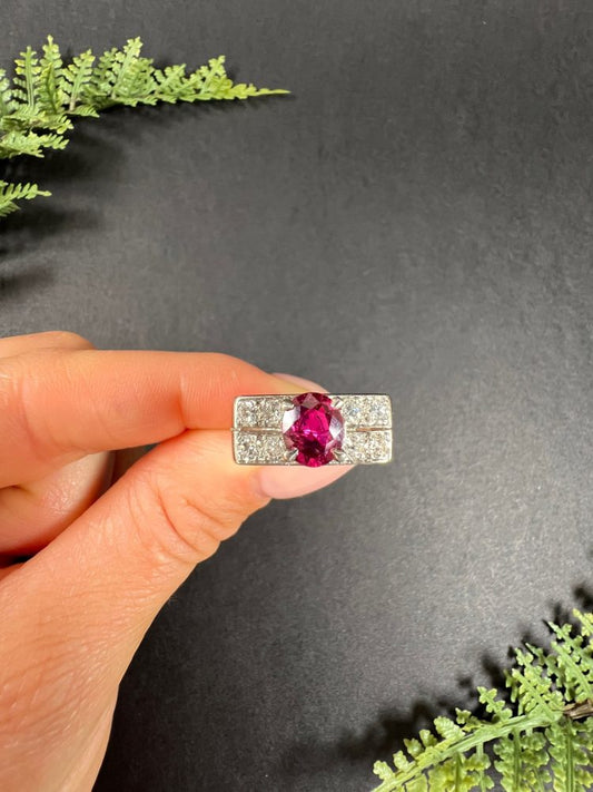 Vintage Diamond And Ruby Cocktail Ring In 18 Carat White Gold