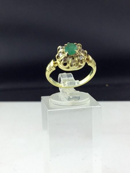 Antique Victorian Emerald and Diamond Gold Crown Mount Ring