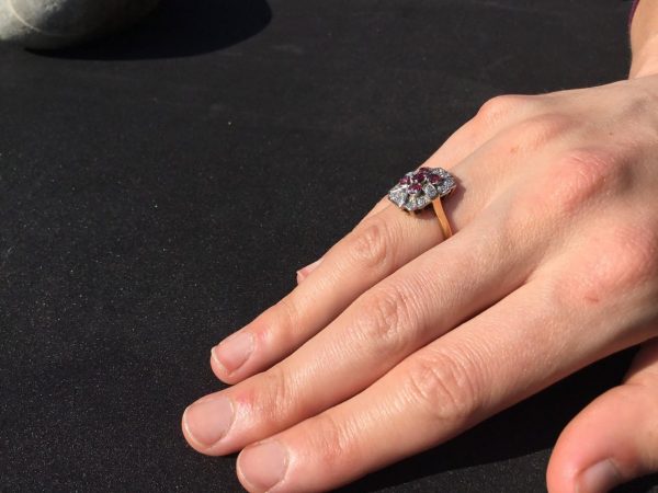 Antique Art Deco Ruby and Diamond Plaque Ring, 18ct Gold, c.1920