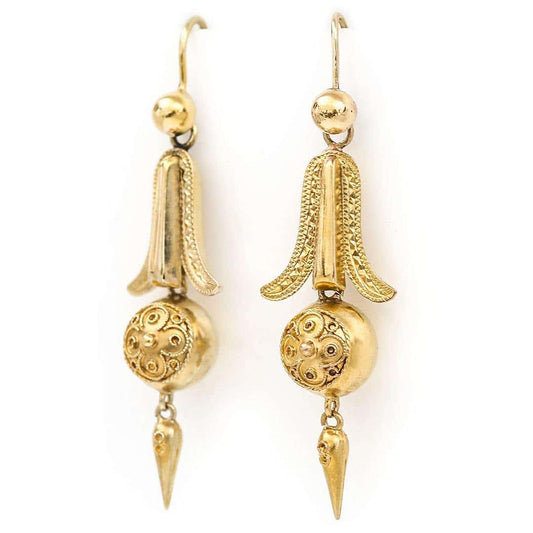 Antique Victorian Etruscan Drop Earrings Circa 1880