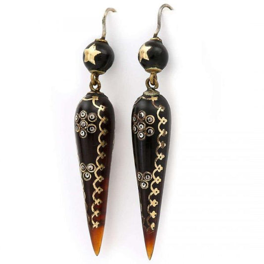 Antique Victorian Yellow Gold and Silver Pique Earrings, Circa 1870