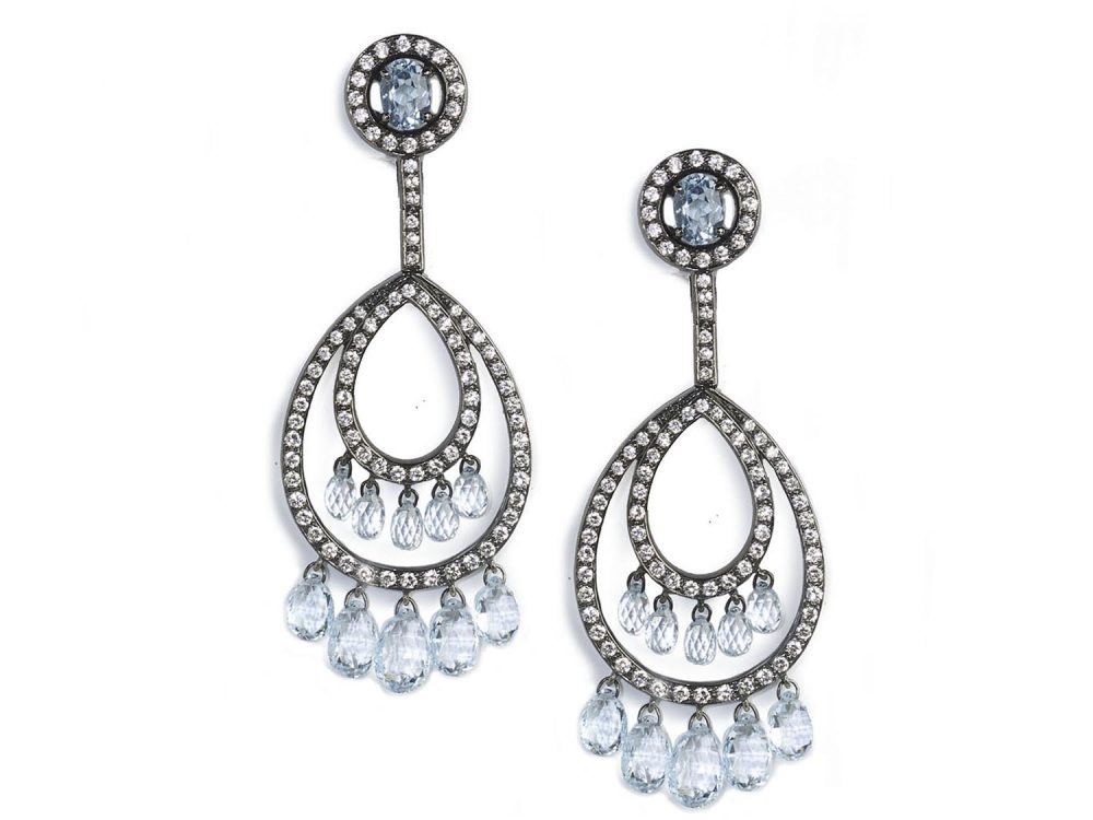Blue Topaz Diamond Silver Gold Drop Earring
