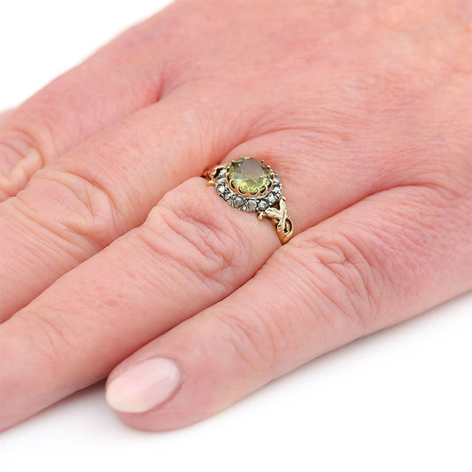 Victorian Antique Peridot and Diamond Cluster Engagement Ring