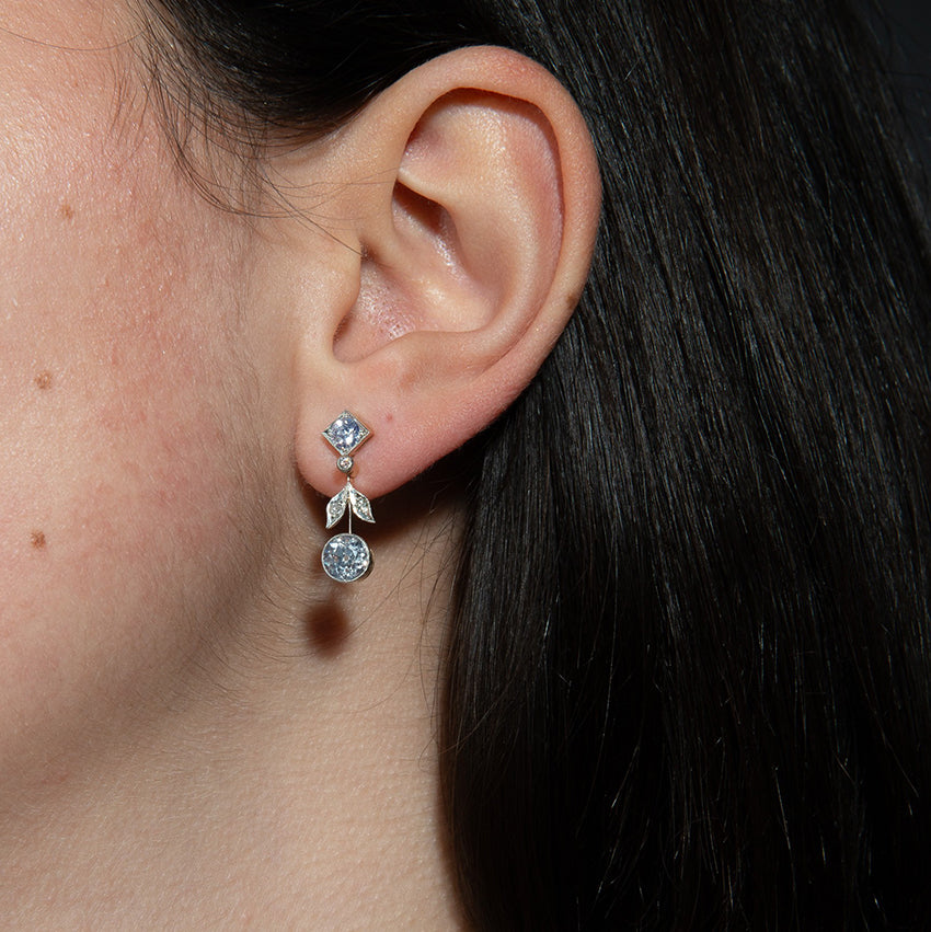 Antique Edwardian 1.75ct Old Cut Diamond Drop Earrings