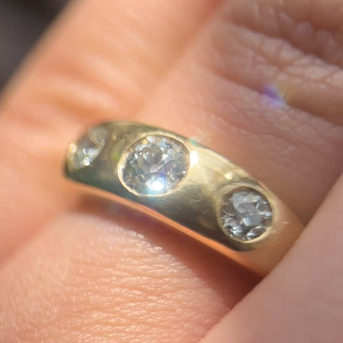 Edwardian 3 Stone Diamond Gypsy Ring
