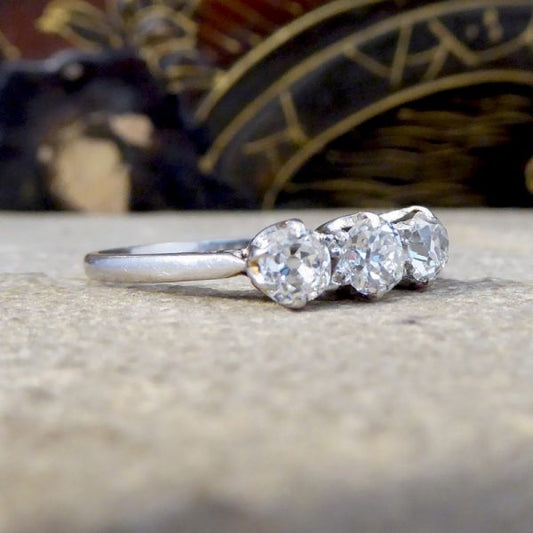 Edwardian Antique 1.05ct Three Stone Old European Cut Diamond Ring