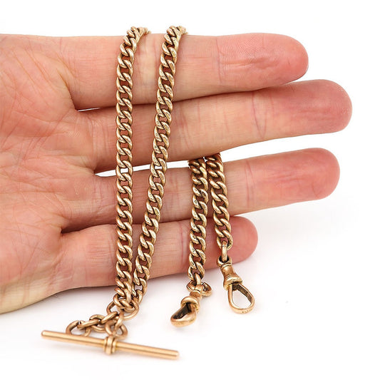 Edwardian Antique 15ct Gold Curb Link Albert Chain Necklace