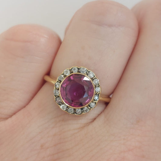 Edwardian Antique 2cts Ruby and Diamond Cluster Ring