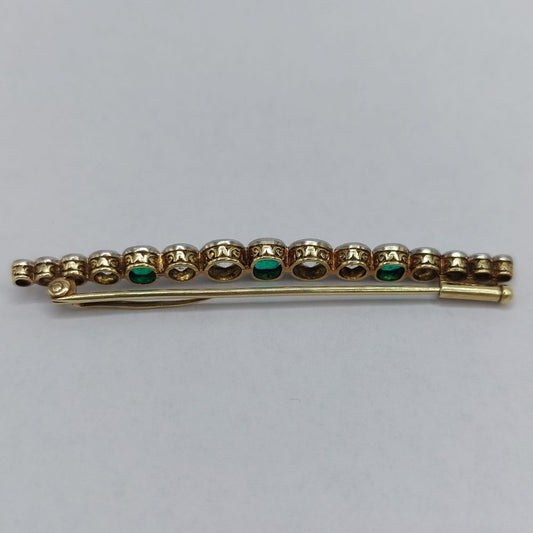 Edwardian Antique 3ct Old Cut Diamond and Emerald Brooch