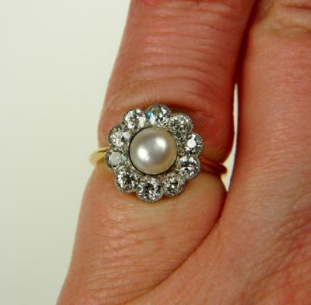 Edwardian Antique Natural Pearl and Diamond Cluster Ring