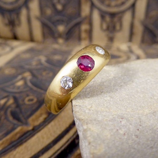 Edwardian Antique Ruby and Diamond Gypsy Set Band Ring