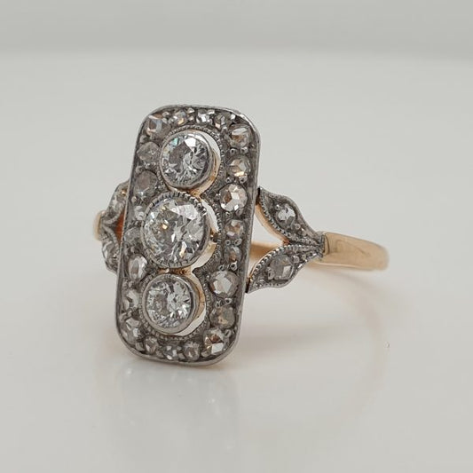 Edwardian Antique Three Stone Diamond Plaque Ring