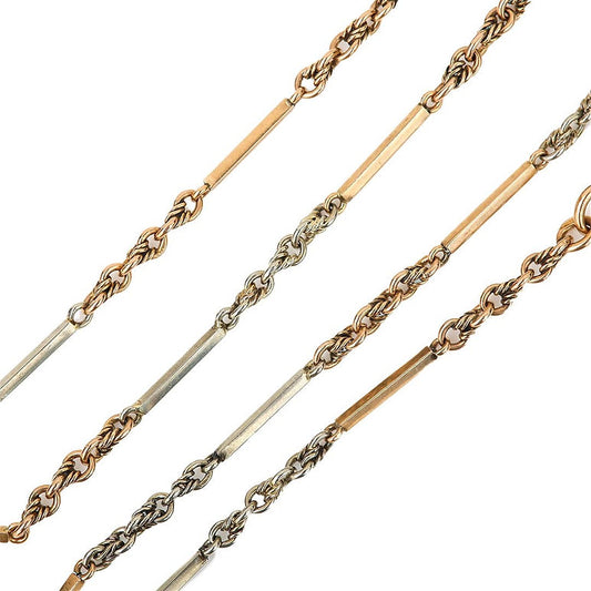 Edwardian Antique Two Tone 18ct Gold Albert Chain Necklace