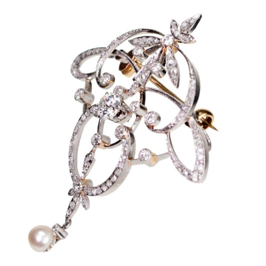 Edwardian Diamond and Pearl Brooch
