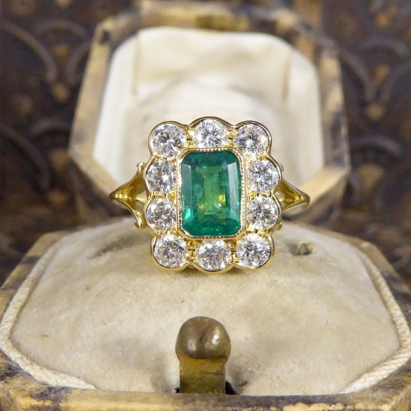 Edwardian Style 0.90ct Emerald and Diamond Cluster Ring