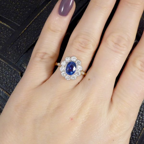 Edwardian Style 1.25ct Sapphire and Diamond Cluster Ring