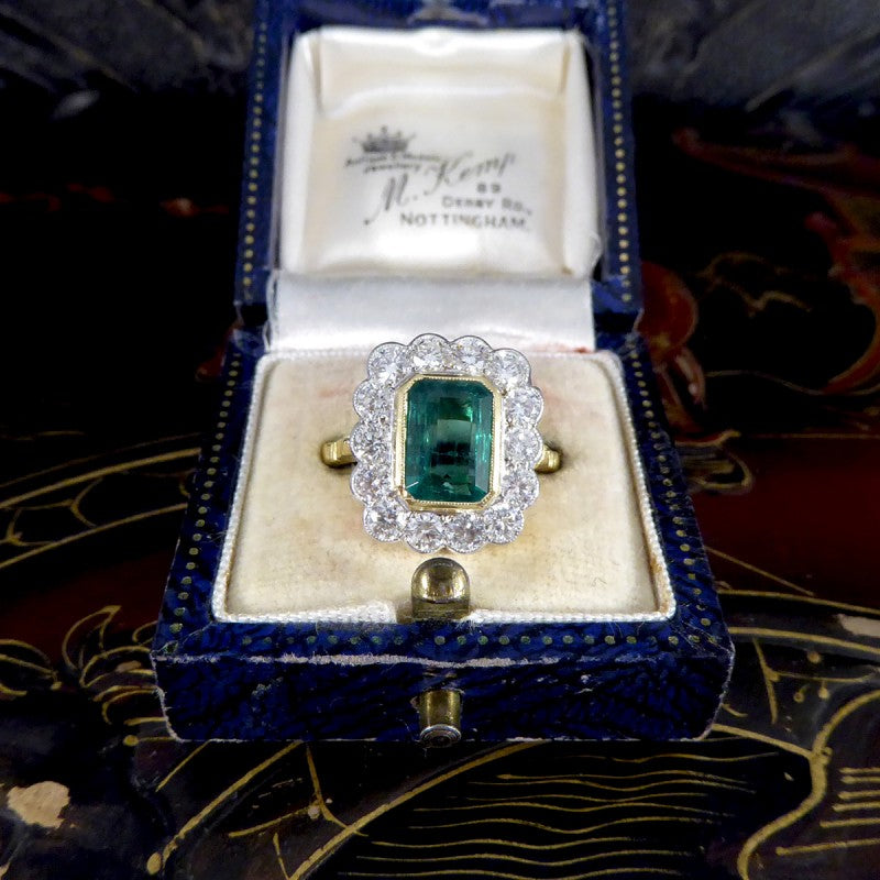 Edwardian Style 2.50ct Emerald and 1.20ct Diamond Cluster Ring