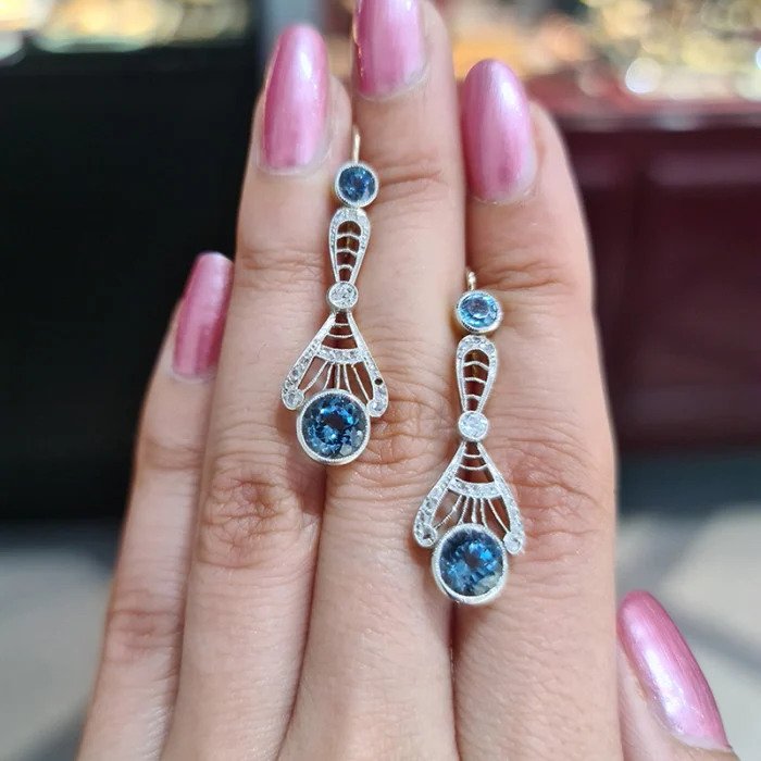 Aquamarine and Diamond Pendant Earrings