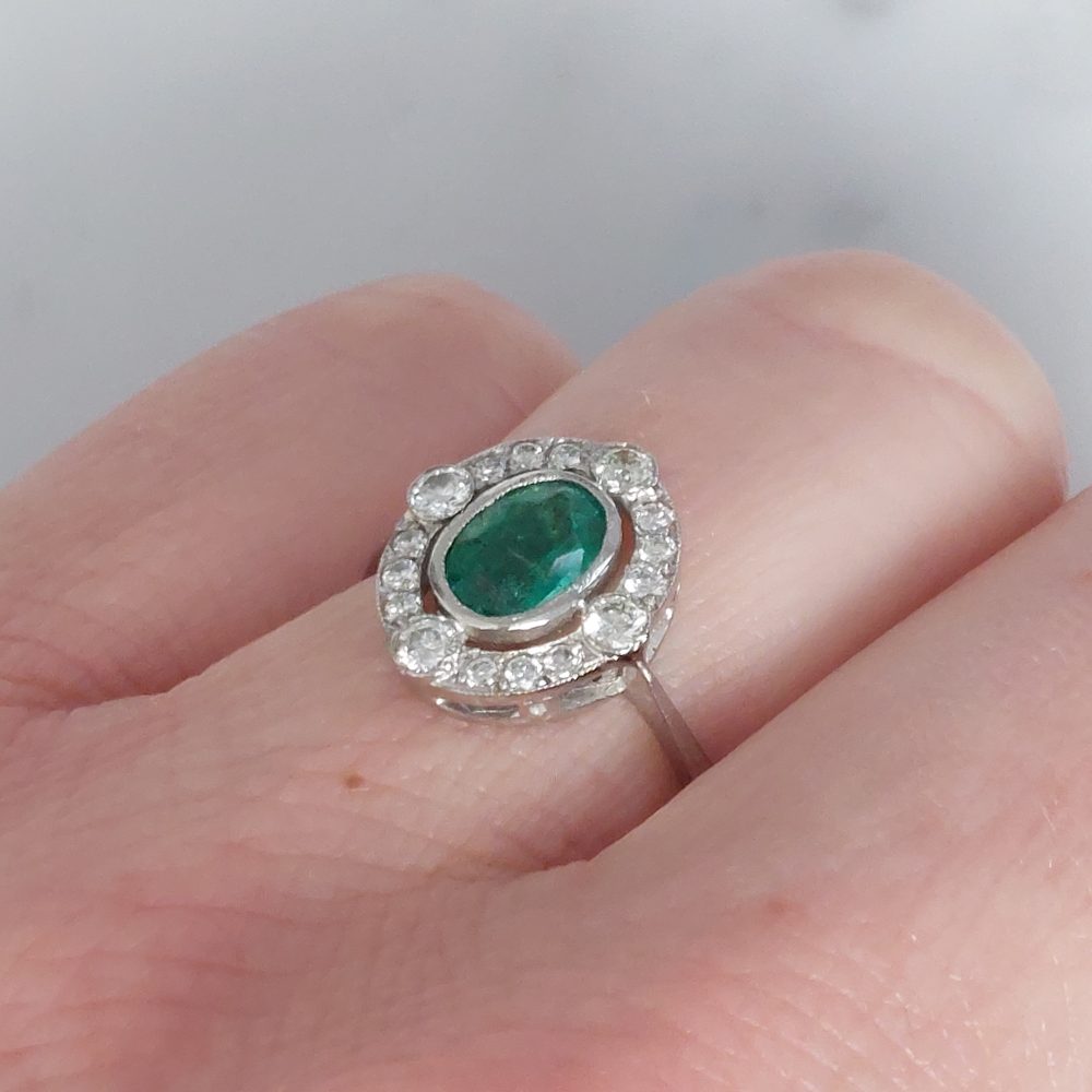 Edwardian Style Emerald and Diamond Cluster Ring