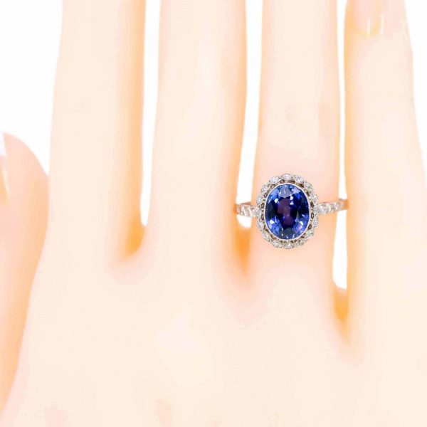 Edwardian Style Tanzanite and Diamond Cluster Ring