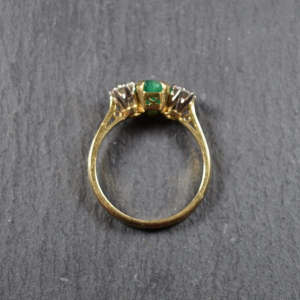 Vintage Emerald and Diamond Three Stone Ring in 18ct Gold