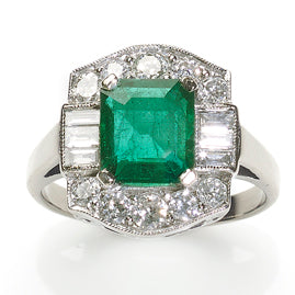Emerald & Diamond Cluster 18ct White Gold Ring