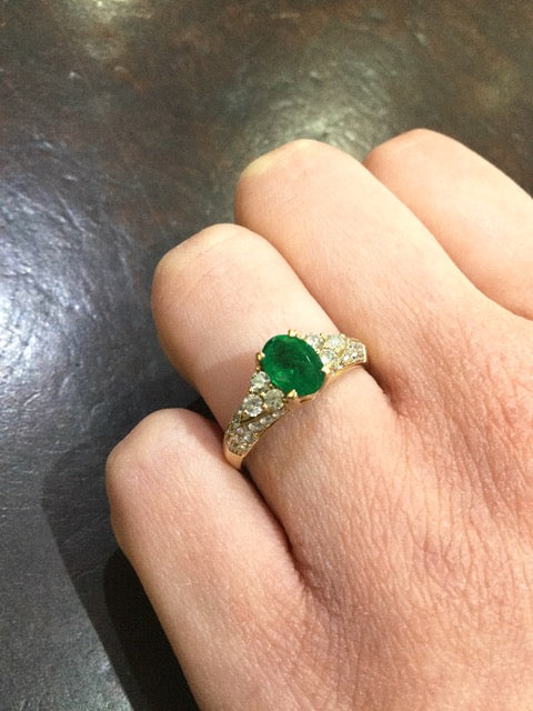 Oval Emerald and Diamond Engagement Ring