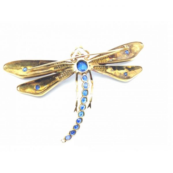 Enamel Sapphire Diamond Gold Dragonfly Brooch