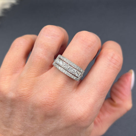Edwardian Antique Three Row Diamond Cluster Ring