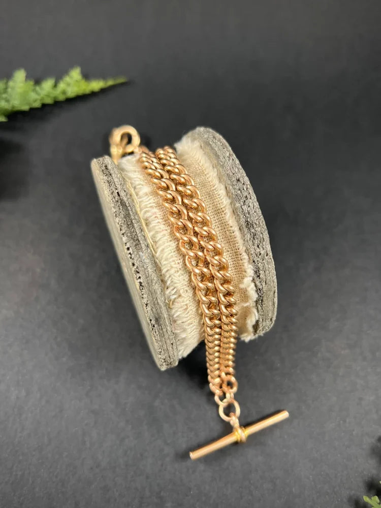 Victorian Antique 9ct Rose Gold Curb Link Albert Chain Necklace