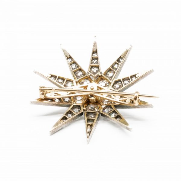 French Antique Diamond Silver And Gold Star Brooch