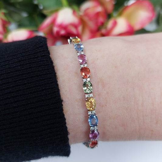 13.42ct Fancy Sapphire and Diamond Line Bracelet