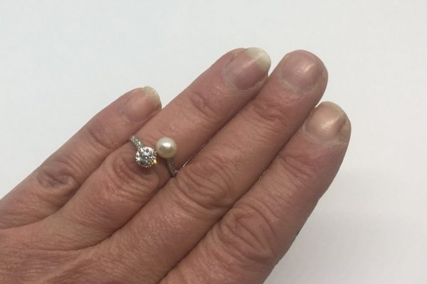 French Belle Epoque Moi et Toi Pearl and Diamond Ring