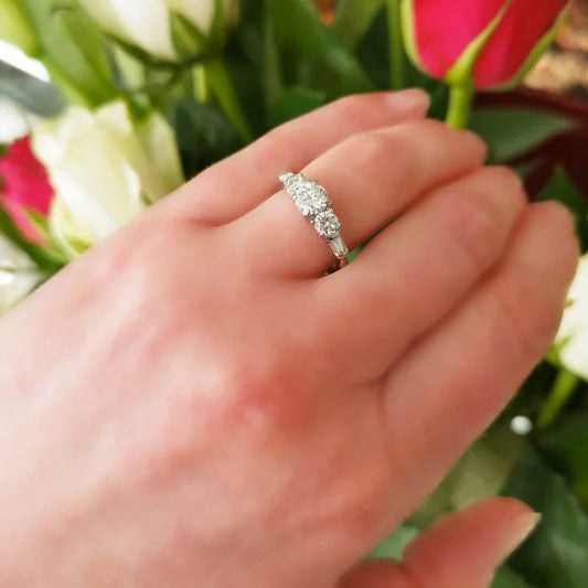 GIA Certified F colour 1.15cts Vintage Three Stone Diamond Engagement Ring in Platinum