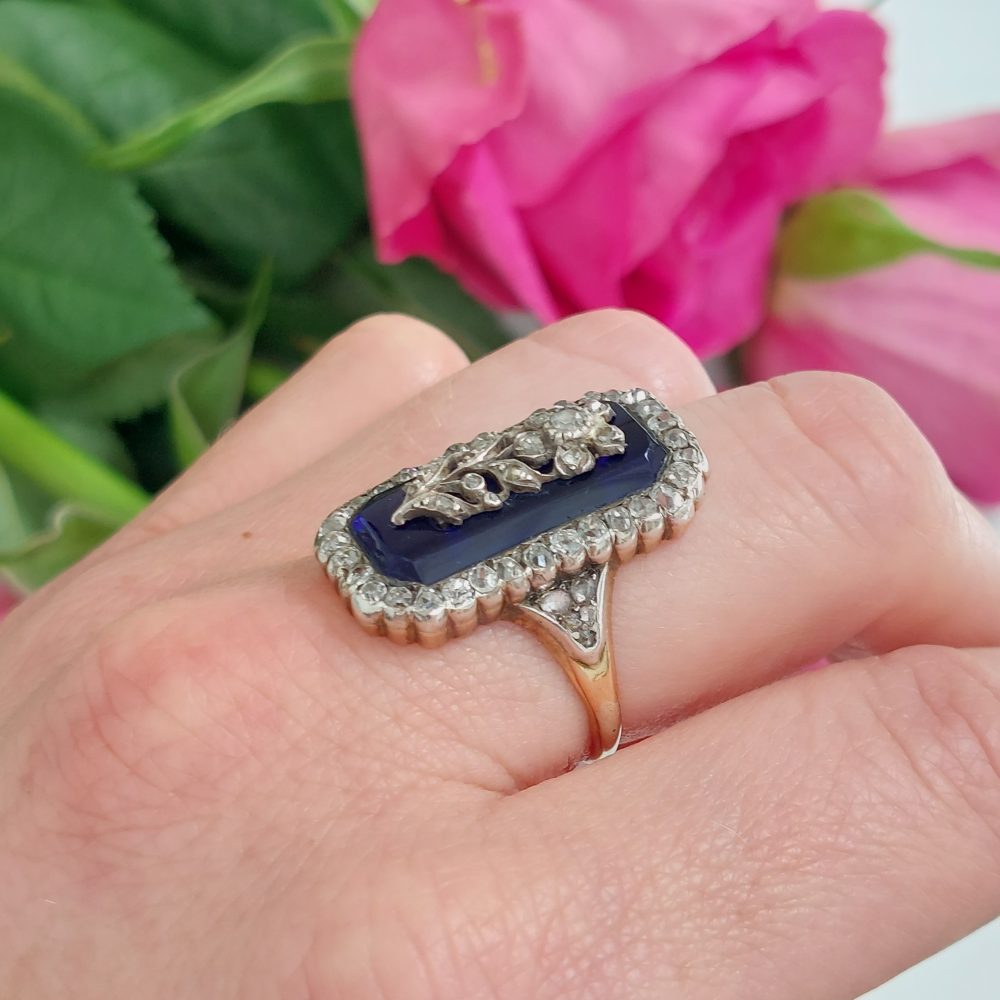 Georgian Antique Floral Diamond and Enamel Dress Ring