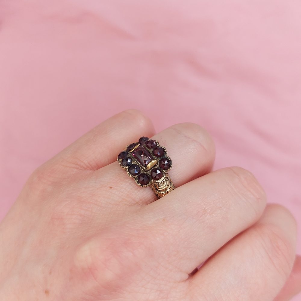 Georgian Antique Garnet Buckle Ring