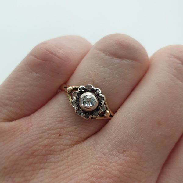 Georgian Antique Rose Cut Diamond Cluster Ring