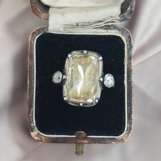 Georgian Antique Yellow Sapphire and Diamond Ring