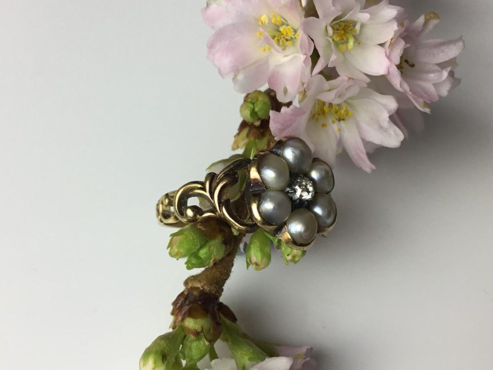 Antique Georgian Pearl and Diamond Flower Ring