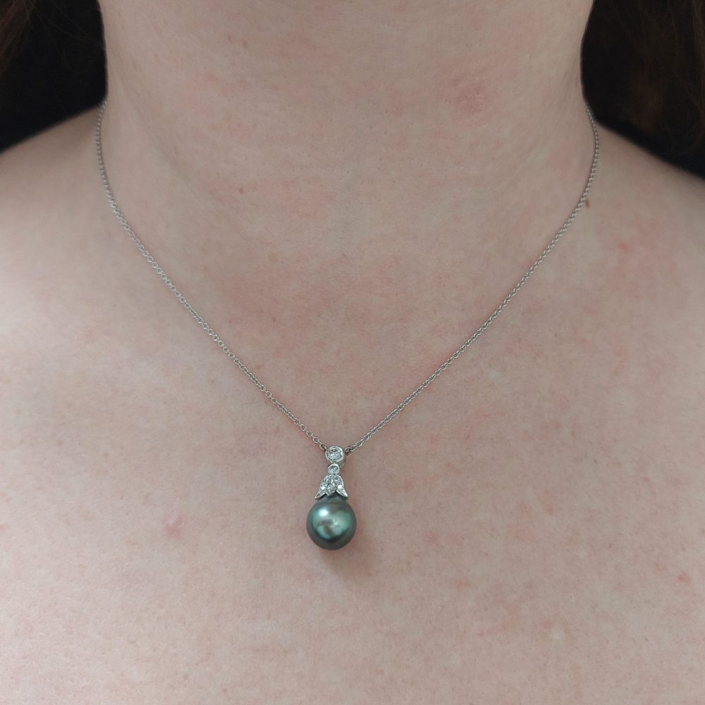 Grey and Diamond Drop Pendant Necklace