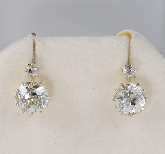 Antique Victorian 3.90ct Diamond Earrings, 18ct Gold