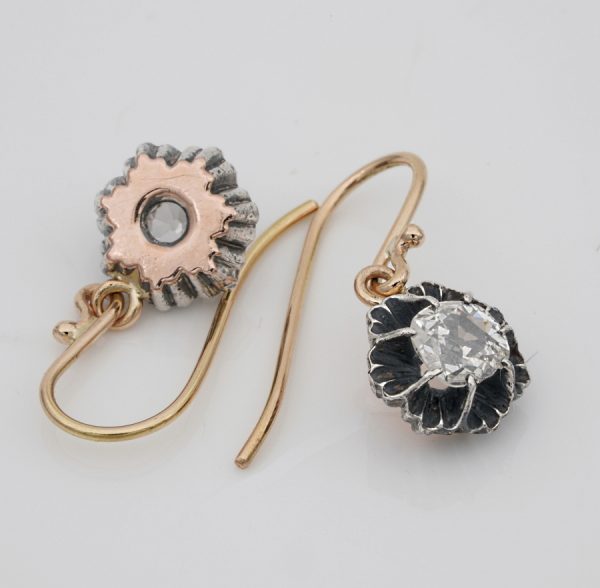 Antique Victorian 1.40ct Cushion Cut Diamond Solitaire Drop Earrings