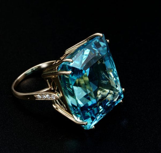 Retro 50.00ct Untreated Aquamarine Diamond Ring