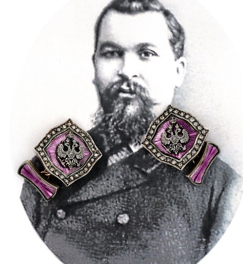 Antique Fabergé Mikhail Perkhin Antique Diamond Guilloche Cufflinks